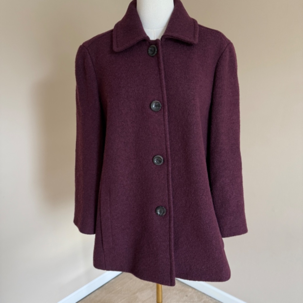 Lands End Women's Boiled Wool Blend Coat in Aged Wine Size 14 - Picture 3 of 13